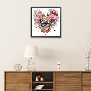 Heart, Butterfly, And Rose 30*30CM(Canvas) Partial Special Shaped Drill Diamond Painting