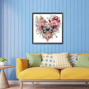 Heart, Butterfly, And Rose 30*30CM(Canvas) Partial Special Shaped Drill Diamond Painting