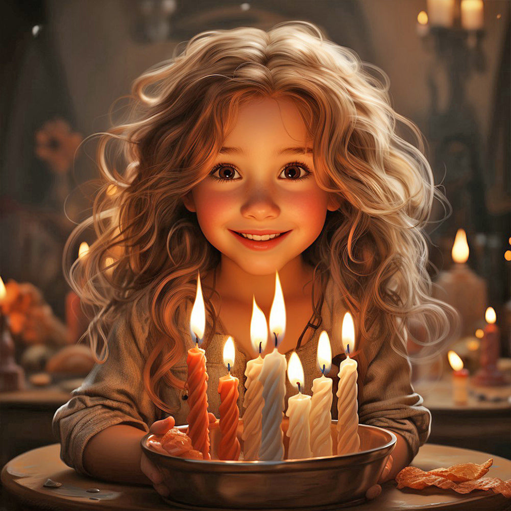 Little Girl With Cake 40*40CM(Canvas) Full Round Drill Diamond Painting