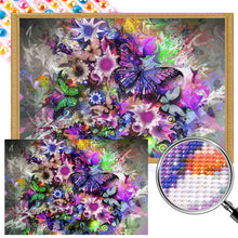 Load image into Gallery viewer, Purple Butterfly And Flowers 60*40CM(Picture) Full Round Drill Diamond Painting
