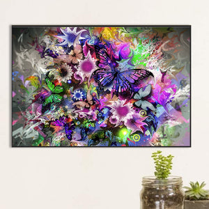 Purple Butterfly And Flowers 60*40CM(Picture) Full Round Drill Diamond Painting