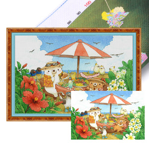 Yishu - White Bear Family - 70*50CM 11CT 3 Stamped Cross Stitch