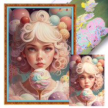 Load image into Gallery viewer, Huancan - Rainbow Ice Cream Girl - 45*65CM 11CT 3 Stamped Cross Stitch
