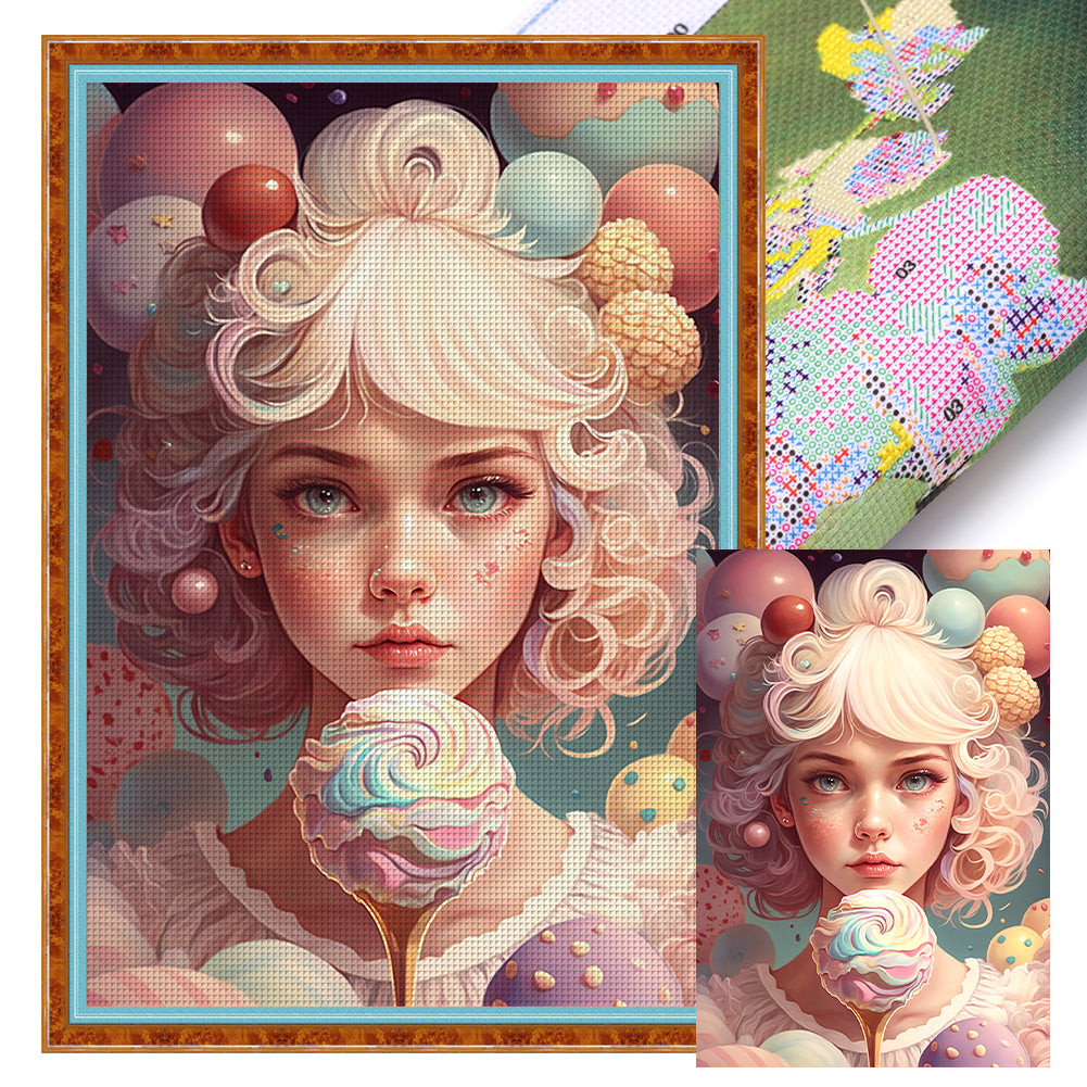 Huancan - Rainbow Ice Cream Girl - 45*65CM 11CT 3 Stamped Cross Stitch