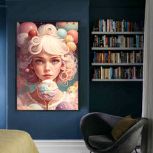 Load image into Gallery viewer, Huancan - Rainbow Ice Cream Girl - 45*65CM 11CT 3 Stamped Cross Stitch
