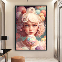 Load image into Gallery viewer, Huancan - Rainbow Ice Cream Girl - 45*65CM 11CT 3 Stamped Cross Stitch
