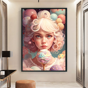 Huancan - Rainbow Ice Cream Girl - 45*65CM 11CT 3 Stamped Cross Stitch