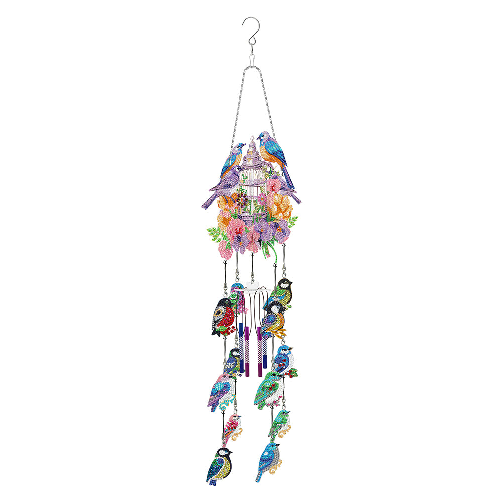 Rotate Wind Chime Theme 2D/Flat DIY Flower Bird Double-Sided Diamond Art Pendant