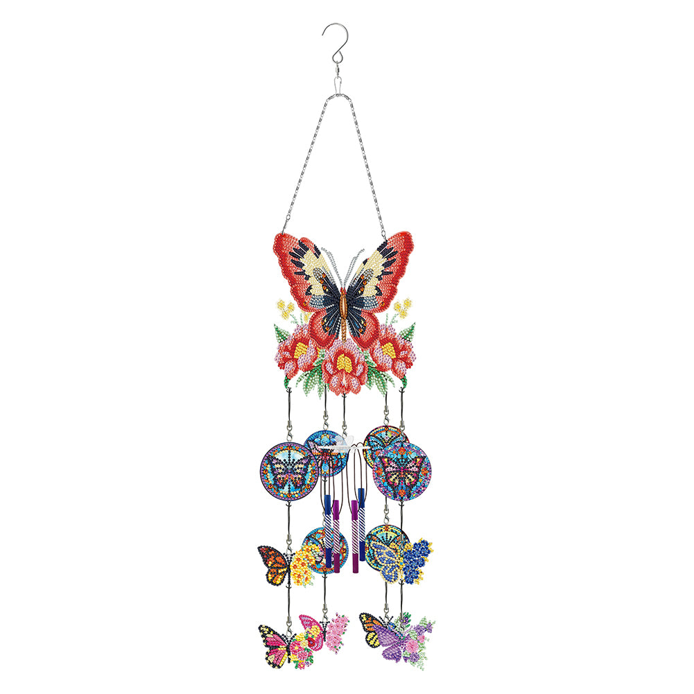 Rotate Wind Chime Theme 2D/Flat DIY Flower Butterfly Double-Side Diamond Pendant