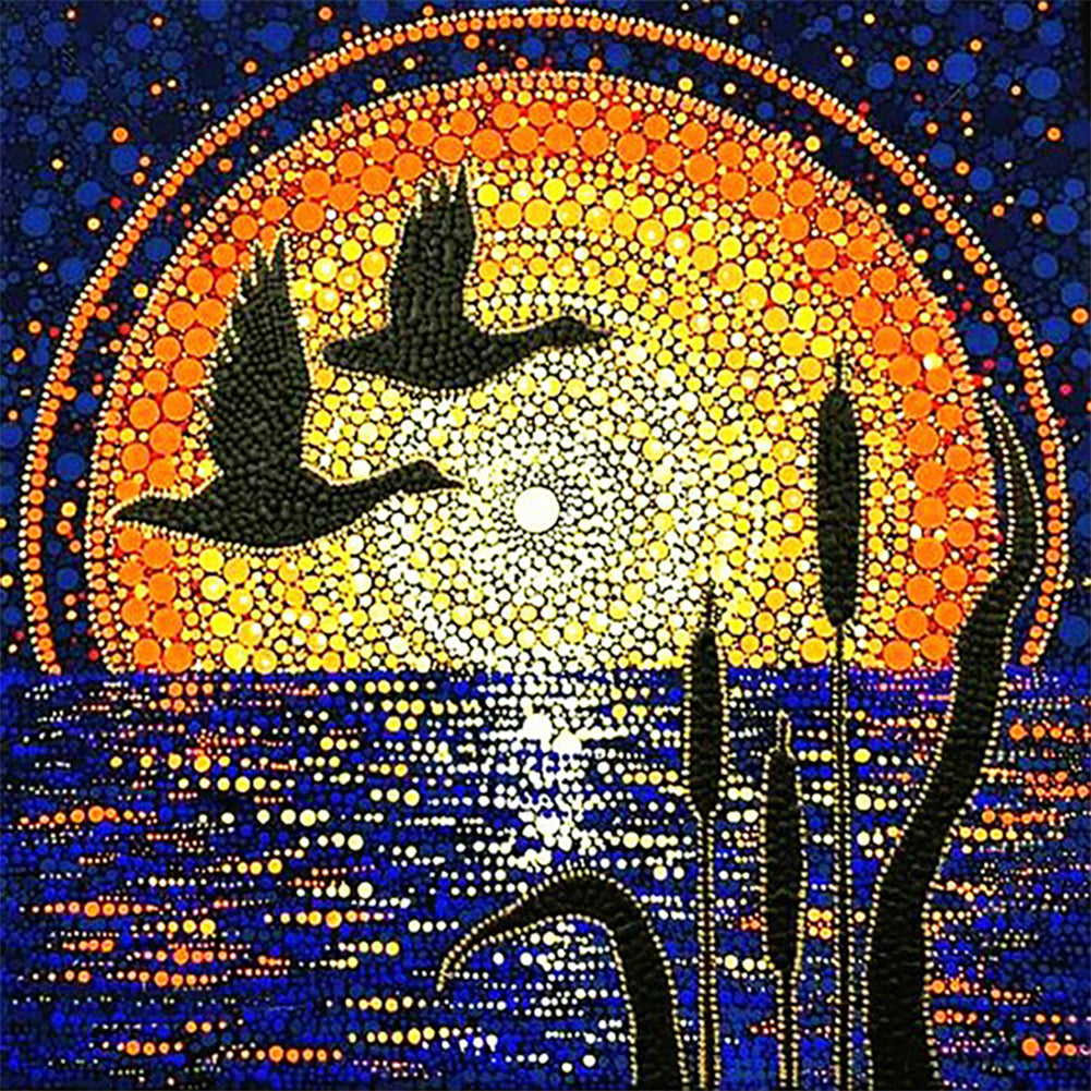 Reeds And Migratory Birds In The Morning Sun 30*30CM(Canvas) Full Round Drill Diamond Painting