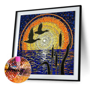 Reeds And Migratory Birds In The Morning Sun 30*30CM(Canvas) Full Round Drill Diamond Painting