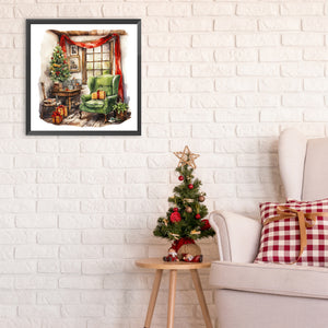 Green Sofa Indoors 30*30CM(Canvas) Full Round Drill Diamond Painting