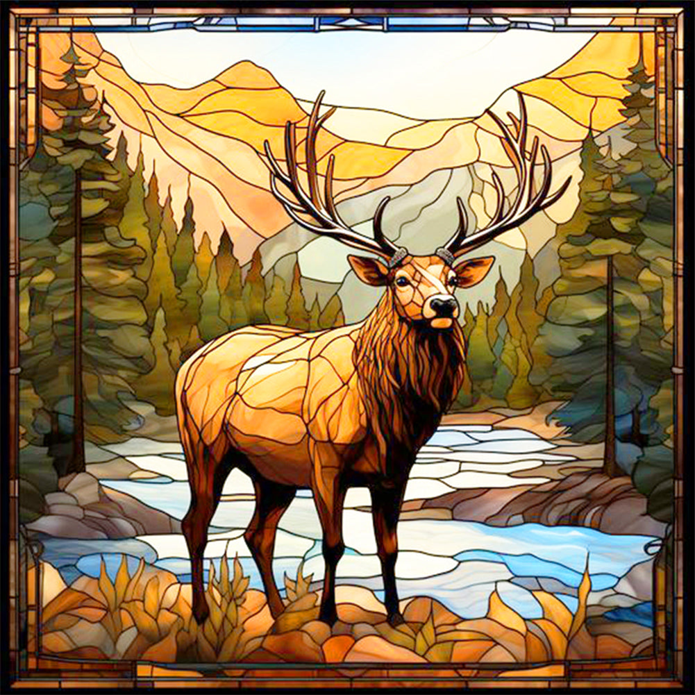 Forest Deer Glass Painting 30*30CM(Canvas) Full Round Drill Diamond Painting
