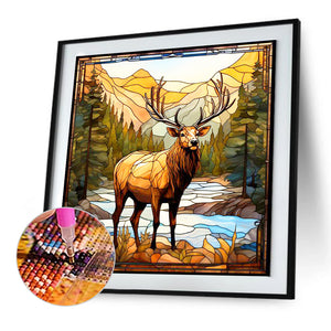 Forest Deer Glass Painting 30*30CM(Canvas) Full Round Drill Diamond Painting