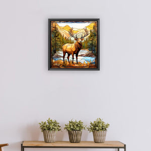 Forest Deer Glass Painting 30*30CM(Canvas) Full Round Drill Diamond Painting