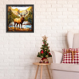 Forest Deer Glass Painting 30*30CM(Canvas) Full Round Drill Diamond Painting