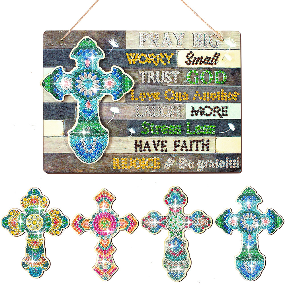 2D Flat DIY Diamond Art Pendant Cross Themed Door Wall Hanging Decorative Art