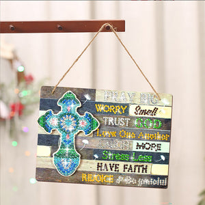 2D Flat DIY Diamond Art Pendant Cross Themed Door Wall Hanging Decorative Art
