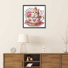 Load image into Gallery viewer, White Cup Cat 30*30CM(Canvas) Partial Special Shaped Drill Diamond Painting
