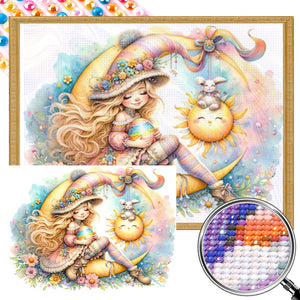 Easter Girl And Easter Eggs 40*30CM(Picture) Full Round Drill Diamond Painting