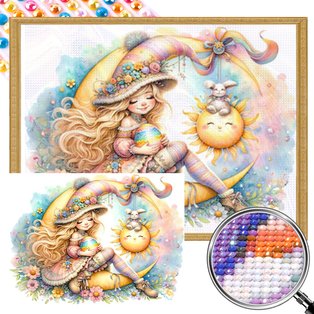 Easter Girl And Easter Eggs 40*30CM(Picture) Full Round Drill Diamond Painting