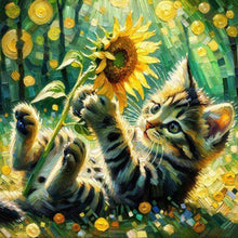 Load image into Gallery viewer, Sunflower And Kitten 30*30CM(Canvas) Full Round Drill Diamond Painting
