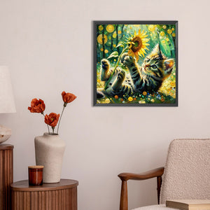 Sunflower And Kitten 30*30CM(Canvas) Full Round Drill Diamond Painting