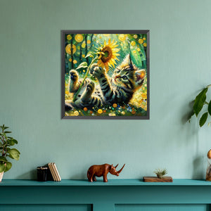 Sunflower And Kitten 30*30CM(Canvas) Full Round Drill Diamond Painting