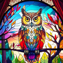 Load image into Gallery viewer, Colorful Owl Glass Painting 30*30CM(Canvas) Full Round Drill Diamond Painting
