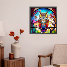 Load image into Gallery viewer, Colorful Owl Glass Painting 30*30CM(Canvas) Full Round Drill Diamond Painting
