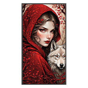 Yishu - Girl And Wolf - 40*75CM 11CT 3 Stamped Cross Stitch