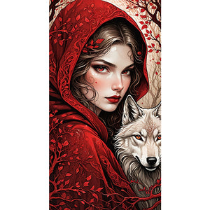 Yishu - Girl And Wolf - 40*75CM 11CT 3 Stamped Cross Stitch
