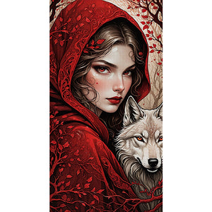 Yishu - Girl And Wolf - 40*75CM 11CT 3 Stamped Cross Stitch