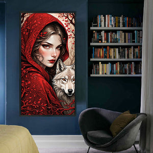 Yishu - Girl And Wolf - 40*75CM 11CT 3 Stamped Cross Stitch
