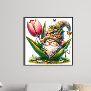 Gnome In Blooming Buds 30*30CM(Canvas) Full Round Drill Diamond Painting
