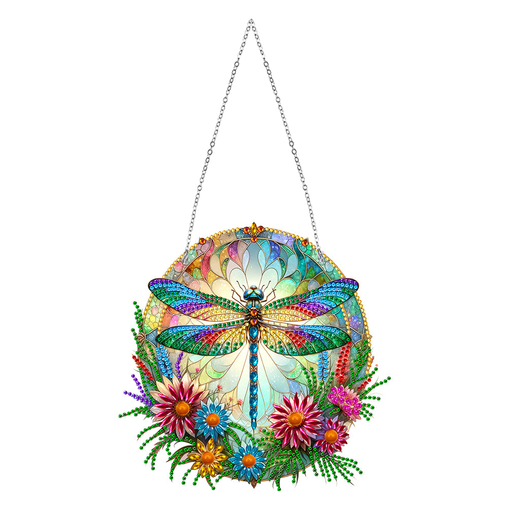 Sun Catcher Diamond Painting Dot Pendant for Office Decor (Dragonfly)