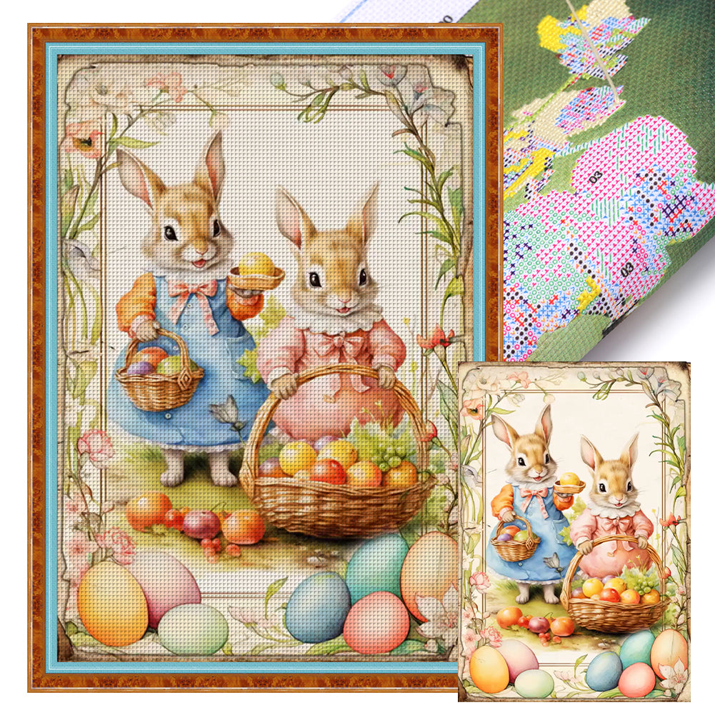 Huancan - Vintage Poster - Easter Egg Bunny - 40*60CM 11CT 3 Stamped Cross Stitch