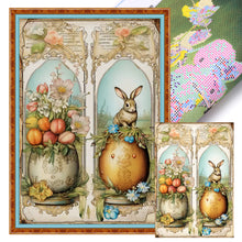 Load image into Gallery viewer, Yishu - Vintage Poster - Easter Egg And Flower Bunny - 40*60CM 11CT 3 Stamped Cross Stitch
