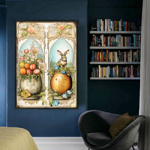 Yishu - Vintage Poster - Easter Egg And Flower Bunny - 40*60CM 11CT 3 Stamped Cross Stitch