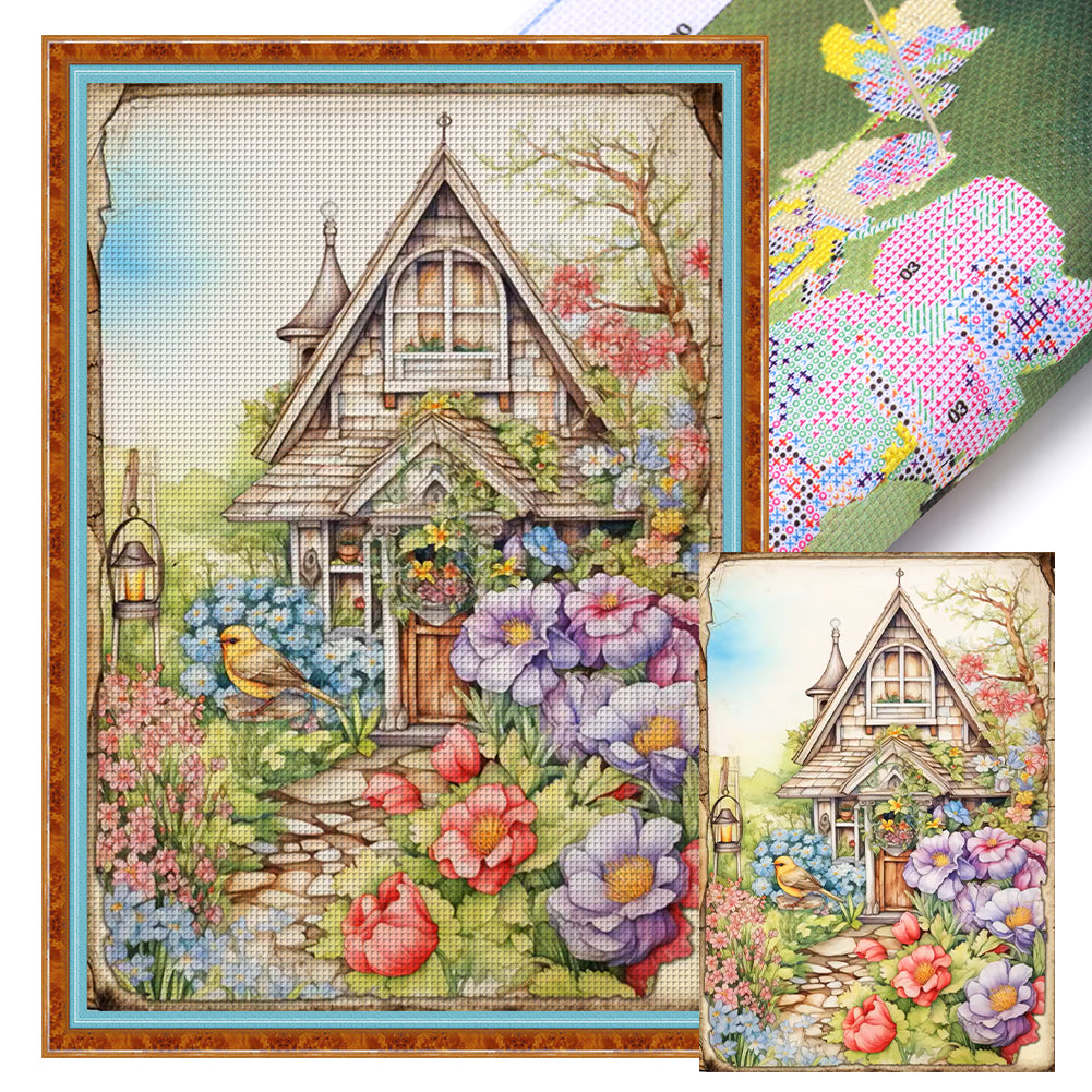 Yishu - Vintage Poster - Garden Cottage - 40*60CM 11CT 3 Stamped Cross Stitch