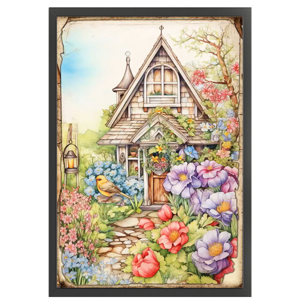 Vintage Poster - Garden Cabin - Full 11CT Stamped Cross Stitch 40x60CM - Yishu