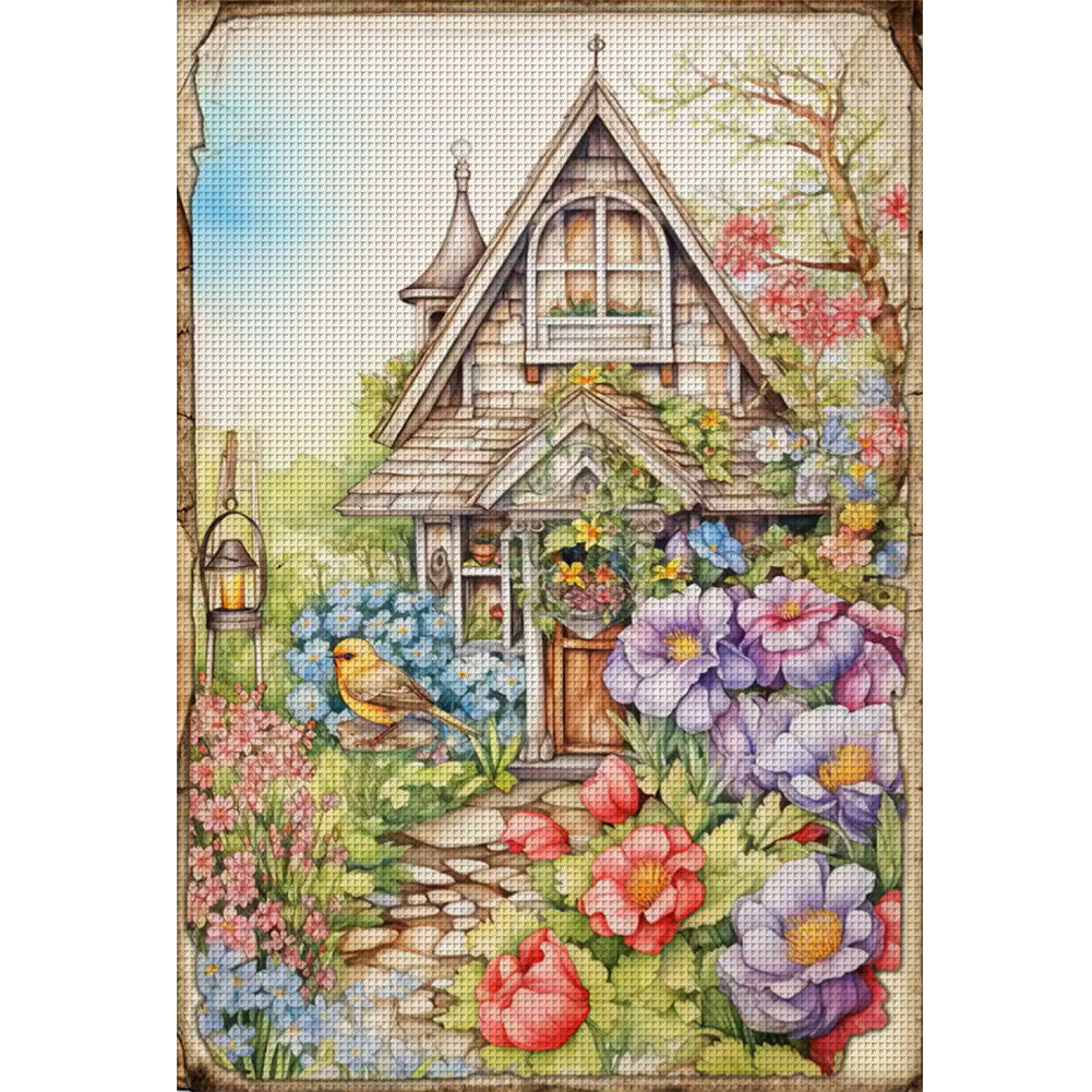 Vintage Poster - Garden Cabin - Full 11CT Stamped Cross Stitch 40x60CM - Yishu