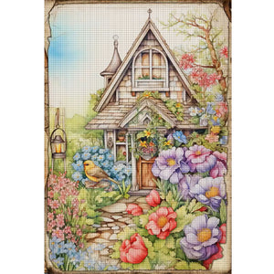 Yishu - Vintage Poster - Garden Cottage - 40*60CM 11CT 3 Stamped Cross Stitch