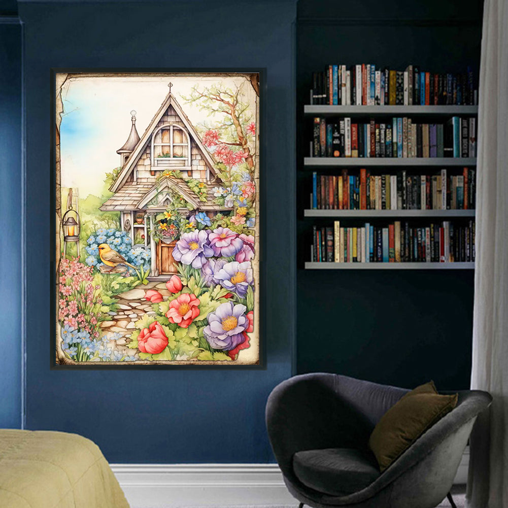 Vintage Poster - Garden Cabin - Full 11CT Stamped Cross Stitch 40x60CM - Yishu