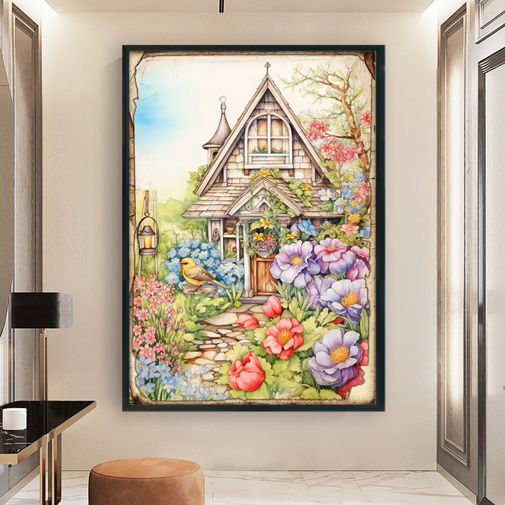 Vintage Poster - Garden Cabin - Full 11CT Stamped Cross Stitch 40x60CM - Yishu