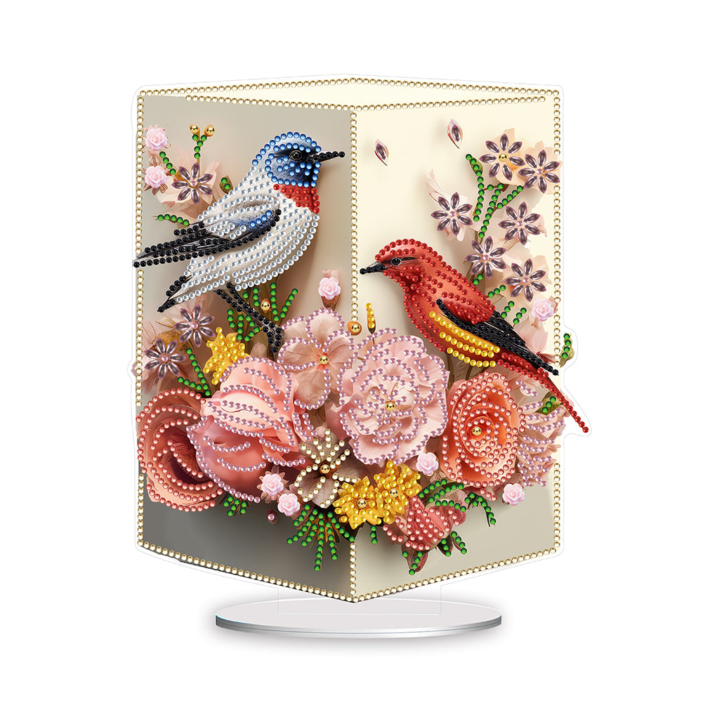 Acrylic Bird Flower Vase Desktop Diamond Painting Art Kits for Home Office Decor