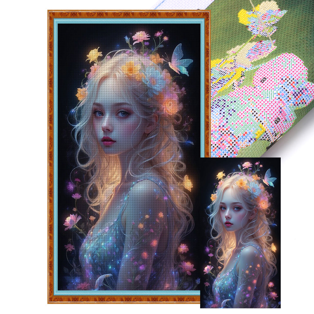Yishu - Flower Girl - 40*70CM 11CT 3 Stamped Cross Stitch