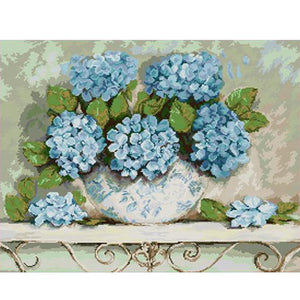 Joy Sunday - Blue Hydrangea - 58*48CM 14CT 2 Stamped Cross Stitch
