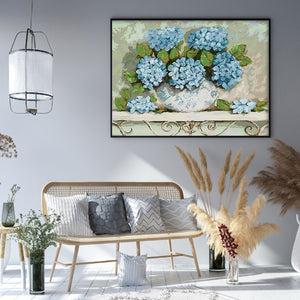 Joy Sunday - Blue Hydrangea - 58*48CM 14CT 2 Stamped Cross Stitch