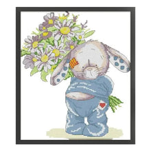 Load image into Gallery viewer, Joy Sunday - Bunny Presenting Flowers - 28*32CM 14CT 2 Stamped Cross Stitch
